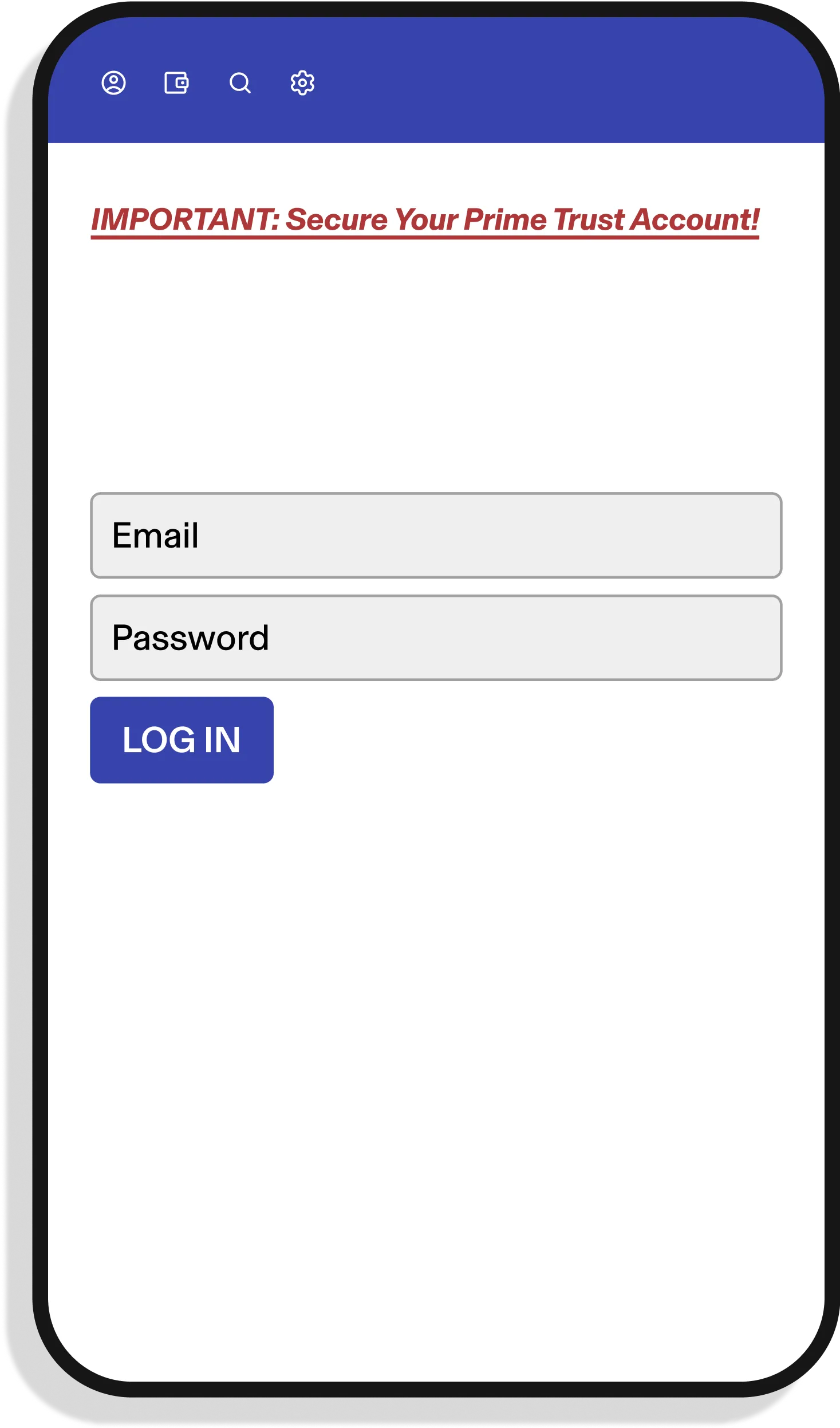 Phone with Bank login screen displayed